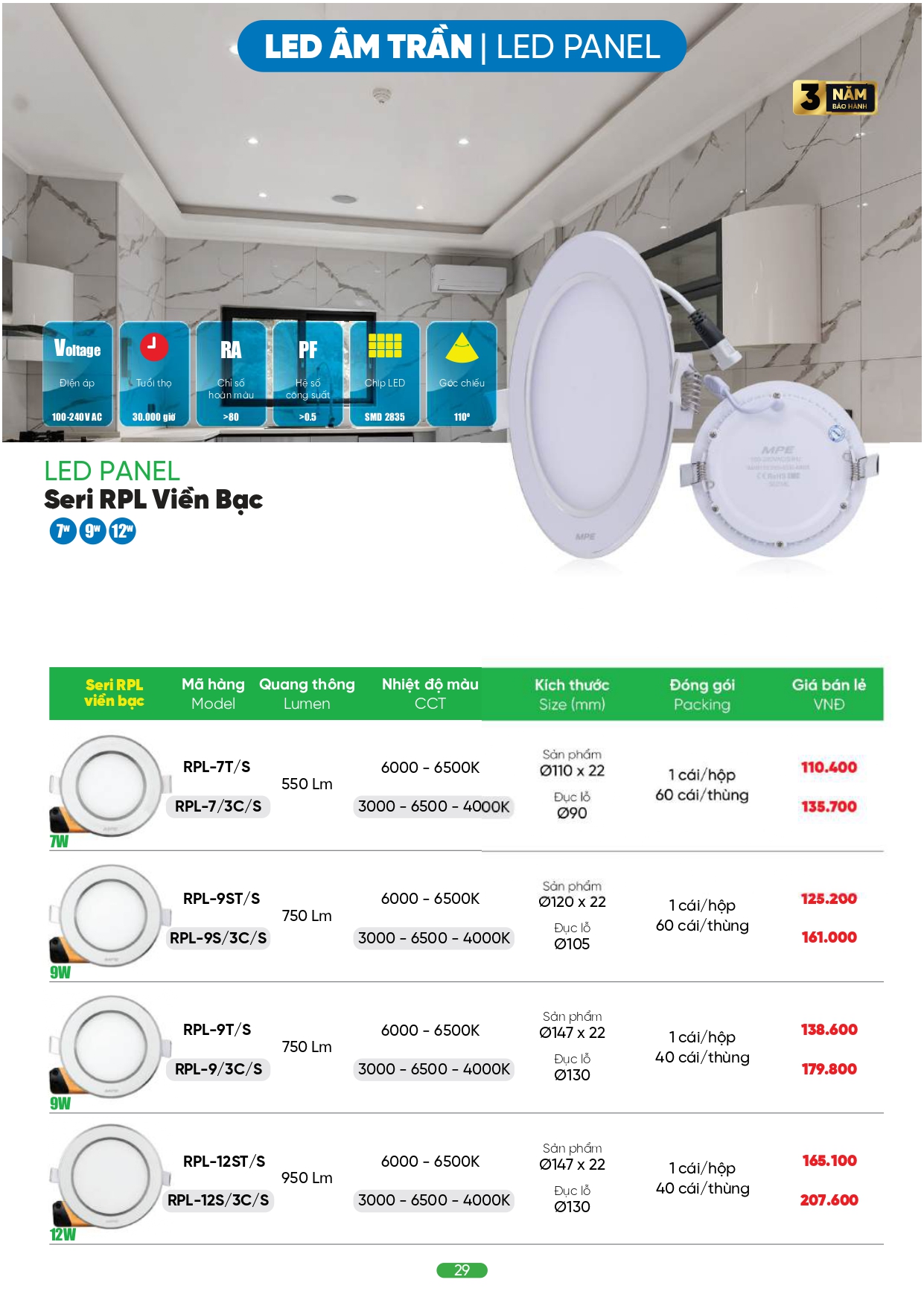 Bảng giá đèn LED MPE 2026